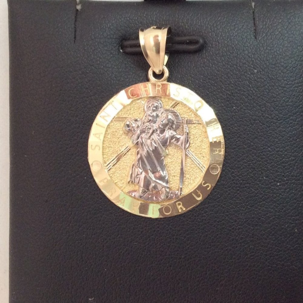 10k Real GOLD MEDALLION PENDANT SAINT CHRISTOPHER pray 3.3gr